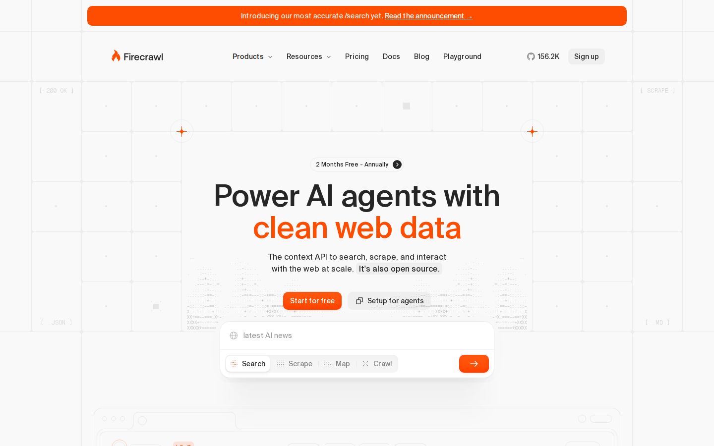 Firecrawl homepage - web context API for AI agents