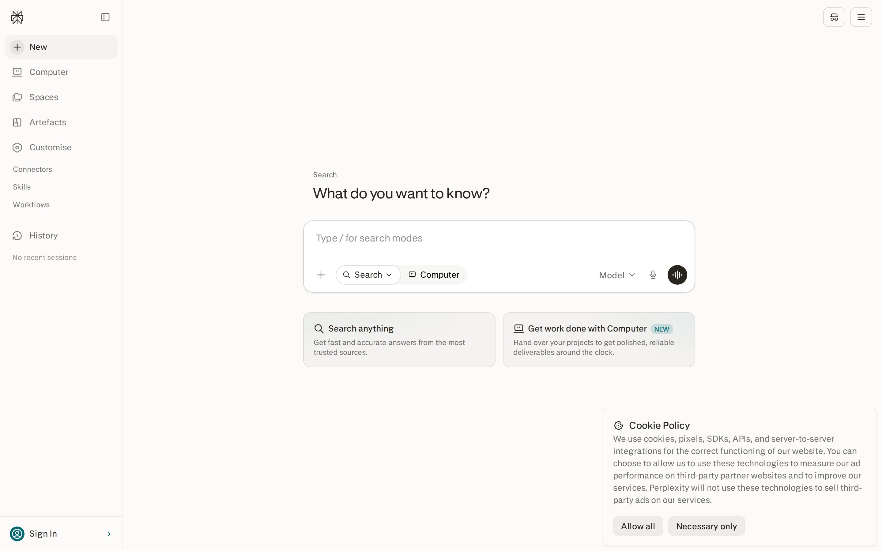 Perplexity homepage - AI search with citations