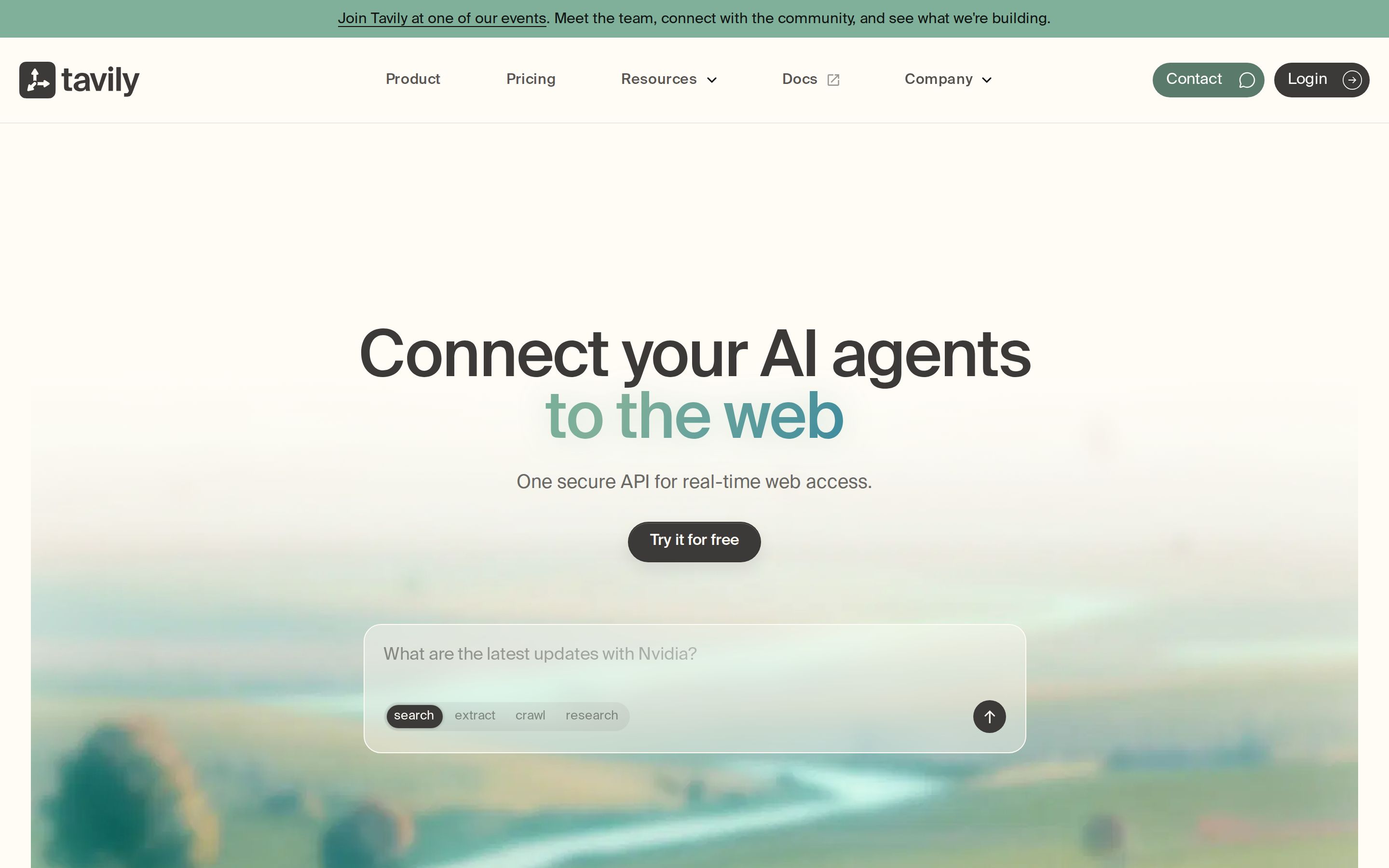 Tavily homepage - AI search API for agents